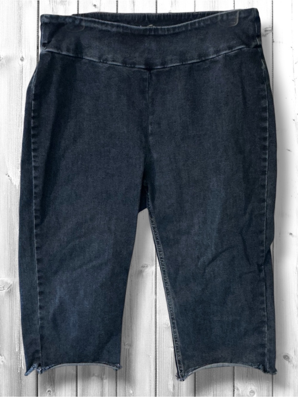 🌹ETHYL ELASTIC WAIST PULL ON FRAYED HEM JEANS CAPRIS